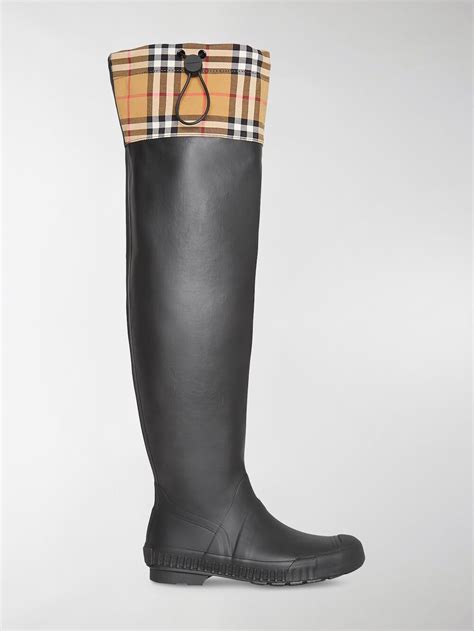 burberry vintage check and rubber knee-high rain boots|burberry chelsea boots.